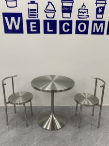 Table et Chaises de Repas en Acier Inoxydable de Style Industriel Moderne, pour Extérieur, pour <span class=keywords><strong>Mobilier</strong></span> d'Hôtel, <span class=keywords><strong>Restaurant</strong></span>, Café - Product Image 6