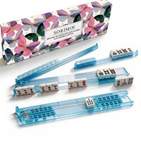 Ensemble de Mahjong américain élégant à motif de jeu vidéo avec supports et pousseurs magnétiques automatiques, support de jeu en acrylique bleu clair