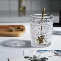 Verre à eau en verre motif tournesol - Style rétro, design en relief horizontal haut de gamme, verre à vin pour usage domestique, style nordique