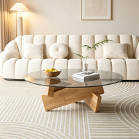 Table basse moderne minimaliste en verre trempé durable avec cadre en bois, meuble décoratif mobile de luxe pour salon, gain de place