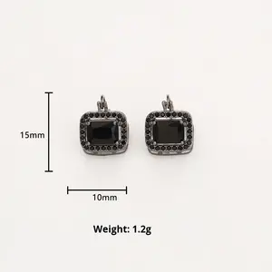 Black Copper Cyberpunk Square Zircon Hoop <strong>Earrings</strong>-Trendy Light Luxury Korean Style With Edgy Elegance - Product Image 6