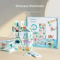Juego de Dominó de Madera con Dinosaurios de Dibujos Animados CPC CE para Niños de 2-3 y 4-6 Años, Bloques de Construcción de Madera