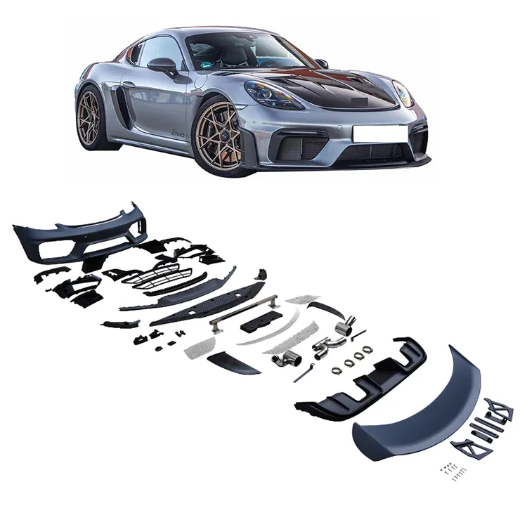 Kit de carroceria modificada para carros com difusor traseiro e spoiler de fibra de carbono para Porsche 718 Upgrade para GT4