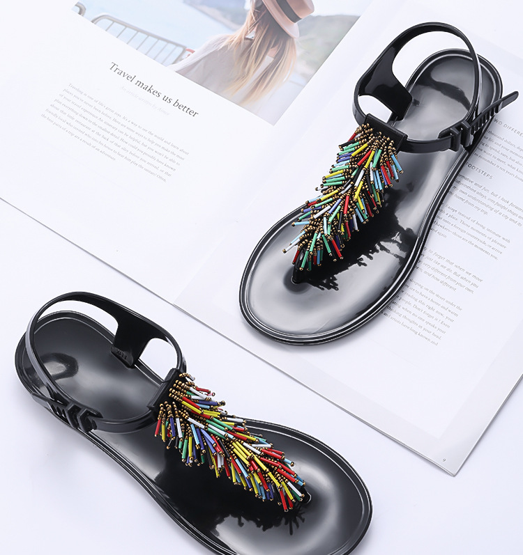 New Fashion Sandal Beaded T-shaped Belt Footwear Comfortable Sandals for Flat Feet