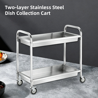 Chariot de cuisine à 2 niveaux en acier inoxydable pour plats chauds et vaisselle sale, avec plateaux profonds, pour restaurant