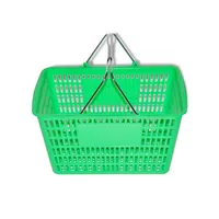Cesta de plástico apilable de gran capacidad, cesta de compras colorida con asa de metal, venta al por mayor para supermercado