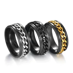 Wholesale Punk Rock Party Jewelry Gift Spinner Ring Metal Stainless Steel Chain Link for Men