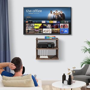 Wooden Wall-Mounted <b>Projector</b> Shelf 3-Tier Router <b>Speaker</b> Storage Rack Living Room Bedroom Mounting Bracket - Product Image 1