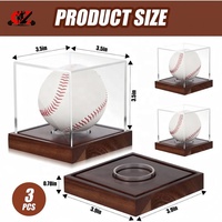 Support de baseball transparent durable en forme de cube avec boîte de présentation et base en bois, boîte de présentation pour un seul ballon autographié
