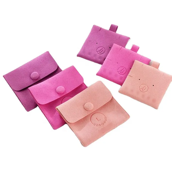 Csmd 80*80Mm Creatief Persoonlijk Merk Accepteren Drukknoop Microfiber Roze Ketting Envelop Zakjes Met Gewatteerde Inzetkussens