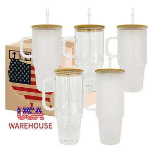 12 packs de mugs en verre givré transparent de 40 oz pour sublimation avec couvercle en bambou et wraps UV DTF pour impression par transfert thermique - Product Image 3