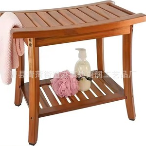 Teak <b>Bathroom</b> <b>Stool</b> Two Tier 50.8x35.5x45.7cm Durable Shower Bench Wooden Shoe Changing Seat - Product Image 1