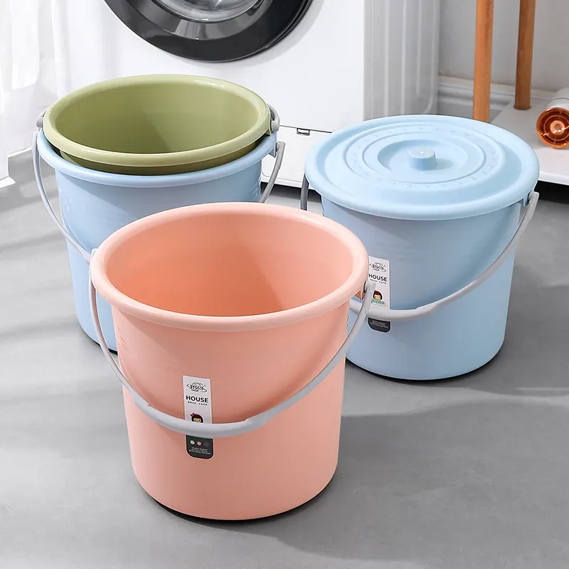 Factory direct sale bath bule green pink plastic water bucket plastic cleaning bucket with handle