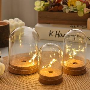 My Weddingevents Decor K63Custom Modern High Quality <b>Glass</b> <b>Dome</b> Cloche Black Burnt Wood <b>Base</b> Embossing 15" Diameter Bell Vase - Product Image 1