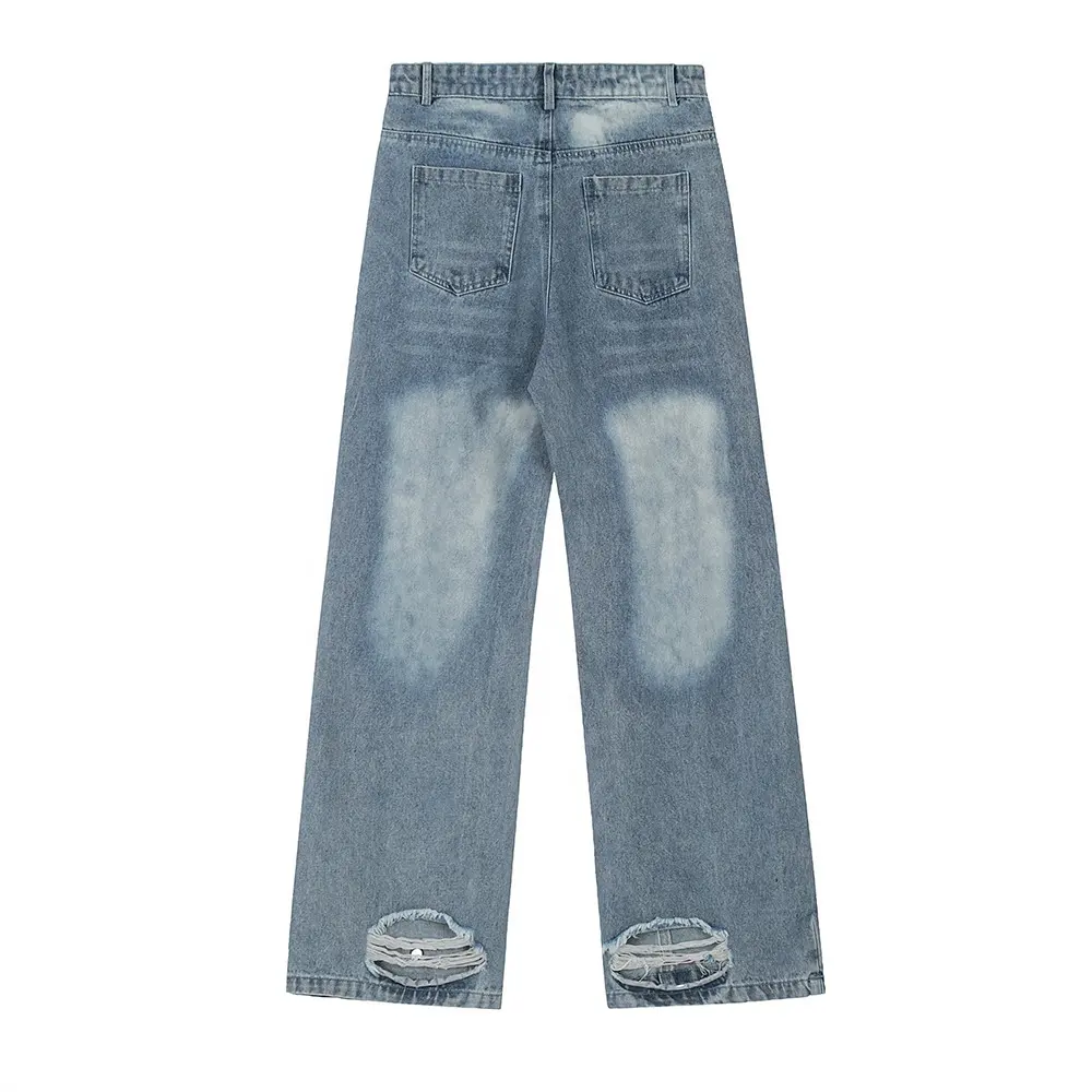Gdtex Biểu Tượng Tùy Chỉnh Thiết Kế Thẳng Rửa Jeans Cotton Rộng Chân Người Đàn Ông Jeans Với Đinh Tán