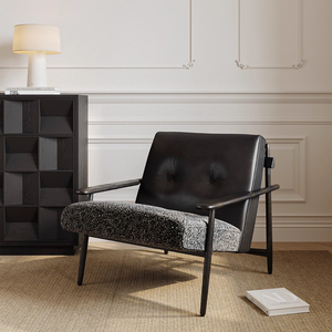 Poltrona 80x90x75cm con Struttura in Legno Massello, Rivestimento in Pelle Jacquard Patchwork, Schienale Ergonomico e <span class=keywords><strong>Spugna</strong></span> ad Alta Densità <span class=keywords><strong>per</strong></span> Arredamento Casa - Product Image 4