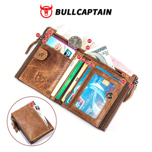 Portefeuille court en cuir véritable rétro BULLCAPTAIN pour homme, porte-cartes, porte-monnaie, blocage RFID, cadeau décontracté ou professionnel - Product Image 3