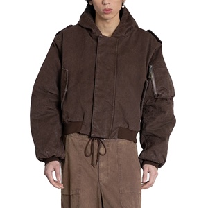 <span class=keywords><strong>Giacca</strong></span> Bomber <span class=keywords><strong>Nera</strong></span> Lavata con Cappuccio da Uomo, <span class=keywords><strong>Oversize</strong></span>, Effetto Usurato, con Zip e Tasche, Corta, Stile Casual Streetwear per Autunno Inverno - Product Image 2