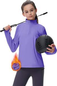 女童儿童长袖马术骑行衬衫外套柔软保暖半拉链羊毛衬里冬季骑马中国 - Product Image 2