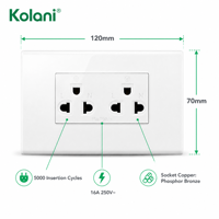 Prise murale universelle 6 trous, double sortie 120A, 16A 250V, encastrée avec obturateur de sécurité, panneau modulaire à câblage rapide pour hôtel