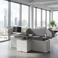 Bureau de travail réglable en hauteur avec cloisons, poste de travail moderne avec armoire de rangement