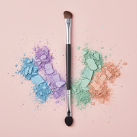 Pinceau à maquillage pour les yeux en poils naturels de haute qualité, double face, avec manche en bois, pour l'application de fard à paupières