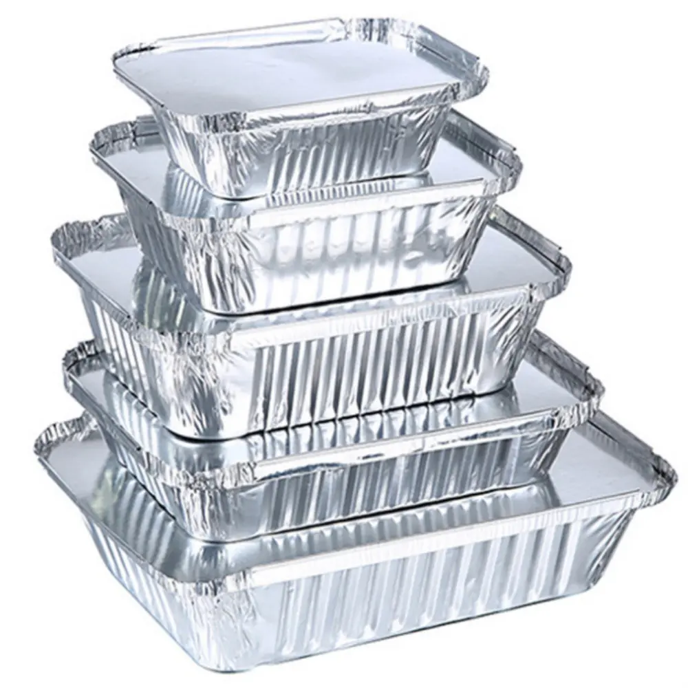 450ml Food Grade Disposable Aluminium Foil Food Trays Custom Aluminum Take Out Container With Lid