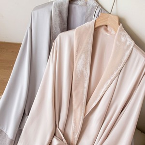 Camisón de seda de morera de alta gama para parejas, de doble capa, con inserciones de terciopelo, de manga larga, para primavera/otoño - Product Image 4