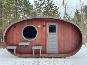 Sauna extérieur en cèdre rouge au design moderne pour 4 personnes, électrique 6KW, vapeur humide, construction écologique, 220V, avec vestiaire et véranda - Product Image 1