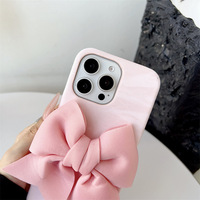 Coque de téléphone portable rose style Ins avec nœud en soie 3D de haute qualité, protection d'écran intégrée, antichoc, design mignon et tendance pour