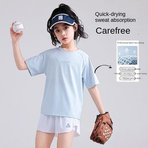 <span class=keywords><strong>Traje</strong></span> deportivo de verano para niñas 2025 para correr y <span class=keywords><strong>tenis</strong></span>, pantalones cortos de manga corta de secado rápido, transpirables y <span class=keywords><strong>con</strong></span> logotipo en la parte delantera - Product Image 1