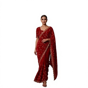 <b>Red</b> Silk <b>Saree</b> With Gold Embroidery Traditional Indian Wedding Wear For Women Floor-Length Regular Fit - Product Image 1