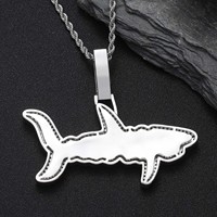 Hiphop kubik zirkonia icone Out hitam Bruce Shark jimat liontin kalung perhiasan untuk wanita pria