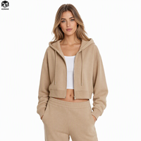 Sweat-shirt à capuche court zippé intégral pour femme en molleton bouclette respirant, personnalisé, 60% polyester 40% coton, vente en gros