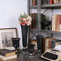 Pot de fleurs moderne en fer noir mat sur piédestal, jardinière en métal à bordure argentée pour décoration intérieure, vase gaufré multi-tailles pour mariage