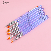 Juego de 9 Pinceles para Decoración de Uñas con Mango de Plástico Transparente Azul, Pelo Sintético Ovalado y Férula Ondulada para Arte de Uñas con Gel UV Profesional