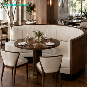 Ensemble de table à manger ronde en bois avec banquette en cuir PU pour restaurant, usage commercial, design contemporain - Product Image 4