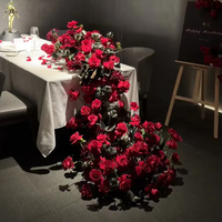 Chemin de table floral artificiel en soie bordeaux, couleur et taille personnalisables pour mariage, banquet, allée, centre de table, décoration événementielle