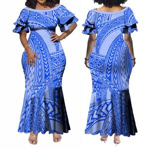 Robe sirène moulante à manches à volants et à pétales, design Tapa Melanesia, robe hawaïenne pour femmes, vêtements polynésiens, grande taille, sur mesure - Product Image 2