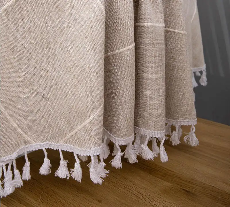 Dinning Decor Cotton Linen Wrinkle Free Anti-fading Table Cloth round Tablecloths With Tassels