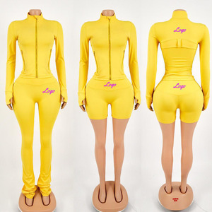 Set di Abbigliamento per Yoga, Giacca Personalizzata a Maniche Lunghe con Cerniera Dorata, Pantaloncini Senza Cuciture, Completo Sportivo da <span class=keywords><strong>Donna</strong></span> in Due Pezzi per la Palestra - Product Image 4