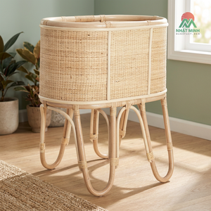 Esta cuna para bebé está hecha de ratán natural. La cuna de ratán Nhat Minh presenta un diseño rústico; sirve como decoración fotográfica. - Product Image 3