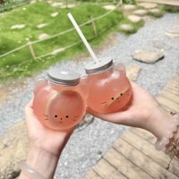 Bouteille d'eau en plastique PET de qualité alimentaire de 500 ml en forme de chat, avec bouchon à vis en aluminium, pour l'emballage de jus, de lait et de thé