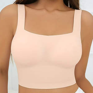 Women's Basic Crop <b>Top</b> Fashion Wireless Push-up Ice Silk Seamless <b>Bra</b> Full Coverage Soutien Gorge Bow Decoration Hook Nude Color - Product Image 1