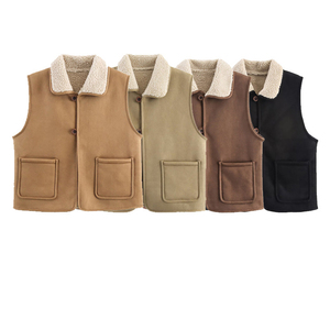 Custom <strong>Women</strong> Notch Lapel <strong>Sherpa</strong> Vest Sleeveless Waistcoat Fall Winter Outerwear Cozy Fleece <strong>Gilet</strong> OEM Factory Direct Wholesale - Product Image 1
