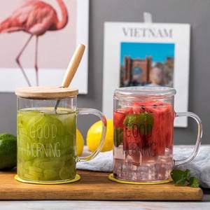 Tasse en verre résistant à la chaleur, thé, lait, jus, eau, petit déjeuner, tasse à café avec couvercle en bambou et cuillère, tasses en verre du matin - Product Image 4