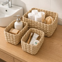 CF Boho 3 Parçalı Dokuma Hasır Dekoratif Bölmeli Düzenleyici Yurt Eşyaları Banyo Kozmetik Organizer Saklama Sepeti Seti