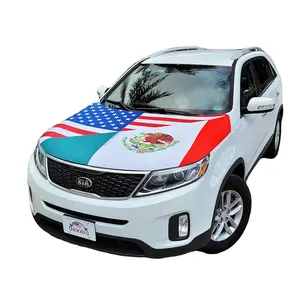 Ukuran besar kualitas tinggi bendera kap mobil Amerika dan Meksiko bendera Amerika setengah Meksiko dan setengah Amerika untuk penutup kap mobil
