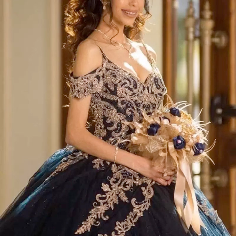 Mumuleo Princess Navy Blue Sweetheart Off-shoulder Ball Gown Dress With Appliques & Embroidery Oem| Min Order 1 ct