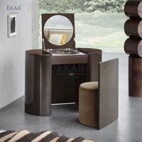 Modern Sleek Oval Dressing Table with Ample Storage Wood Material Standing Mirror Bedroom Hotel School Hall Hospital Home Use